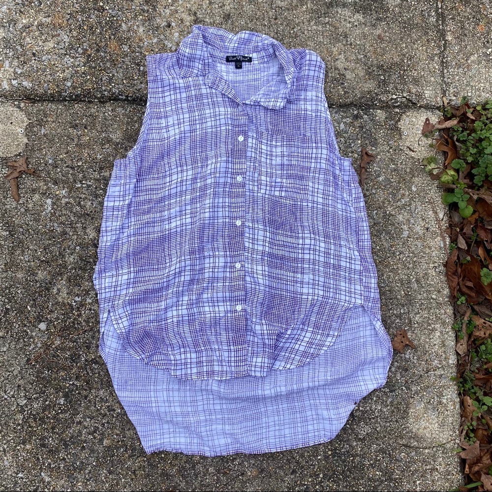 XL high low sleeveless top purple white